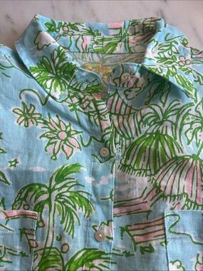 Lilly Pulitzer Sea View Linen Button Down Shirt XXS